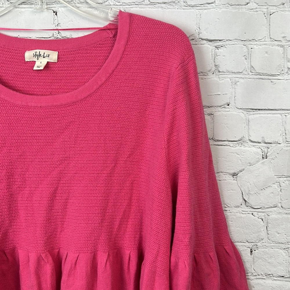 Style & Co Berry Pink Bell Sleeve Sweater Sizes Large & XL - Picture 3 of 5